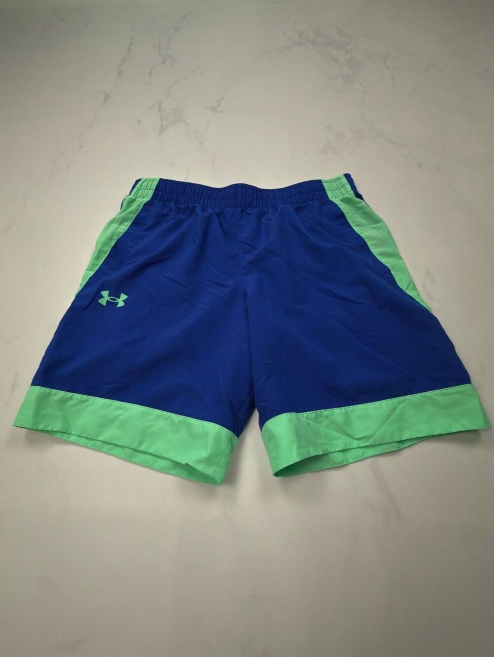 Under Armour Athletic Shorts Blue Green 2010s Sporty - Boys XL